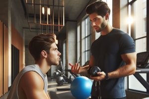 A compelling image of a personal trainer engaging with a client