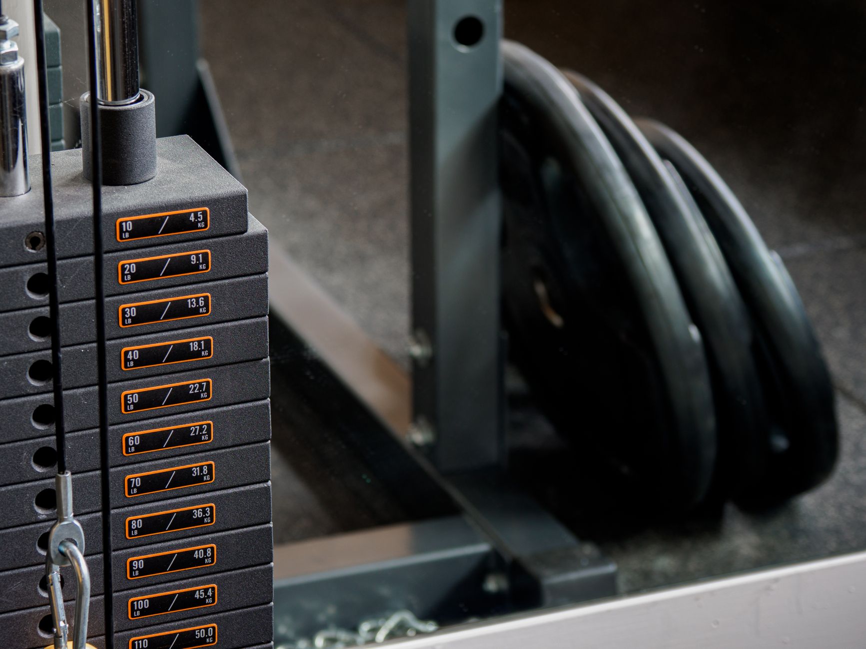 weight plates and barbell close up